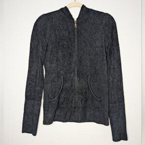 Barefoot Dreams Womens Black Cozychic Lite Plush Knit Zip Up Hoodie Sweater XS